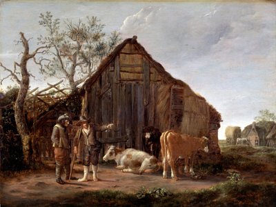 Two Peasants with Cows by Govaert Camphuysen